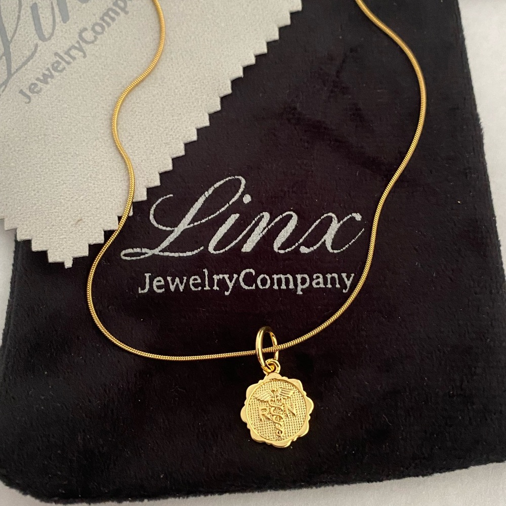 22in Yellow Gold Necklace with Registered Nurse RN Dangle Charm